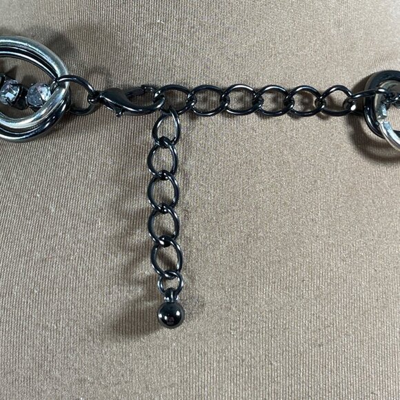 Braided Choker Necklace Black Silver Rhinestone Chunky Statement - Picture 3 of 4